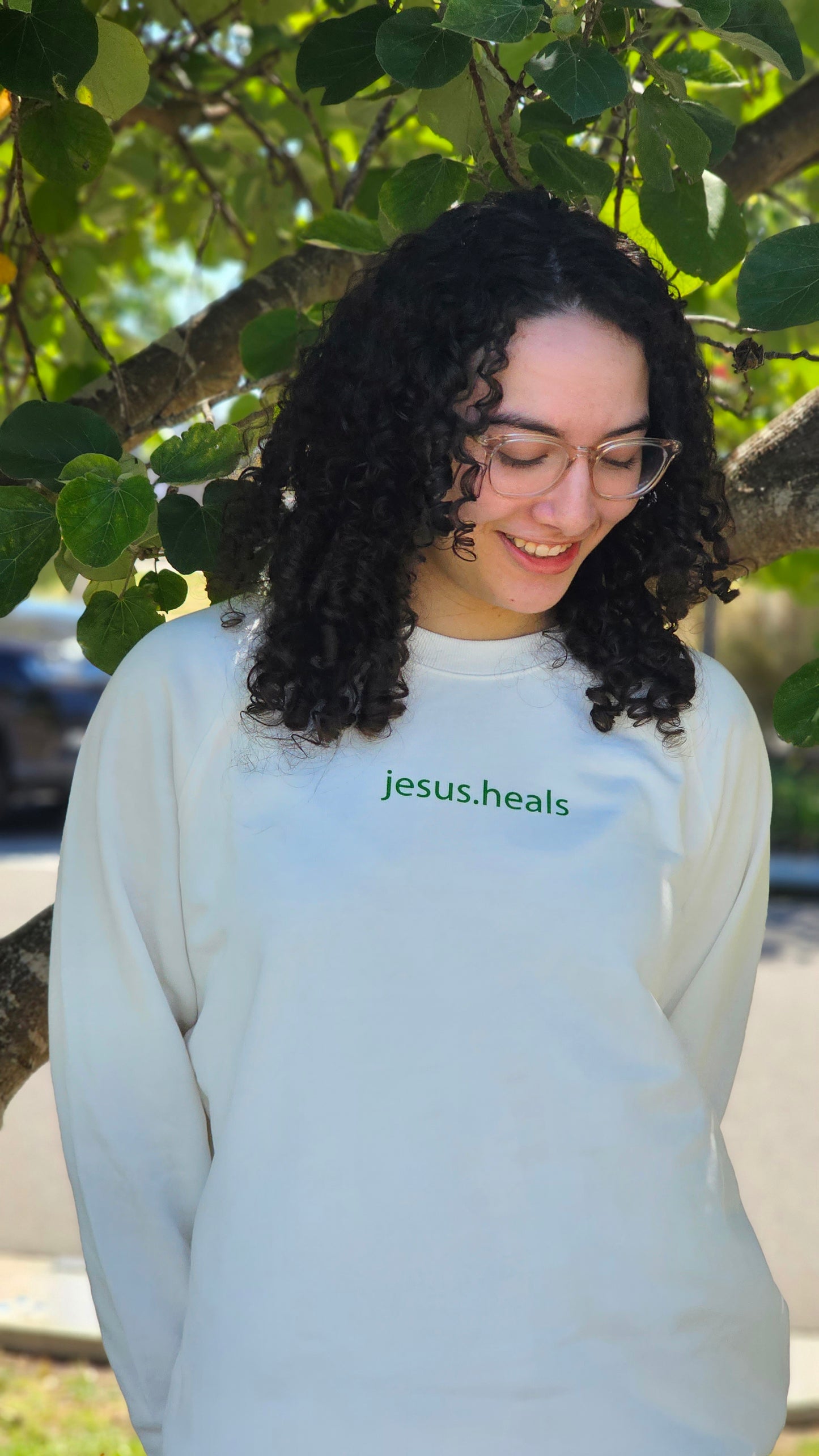 jesus.heals Slouchy Sweatshirt- Cream + Green