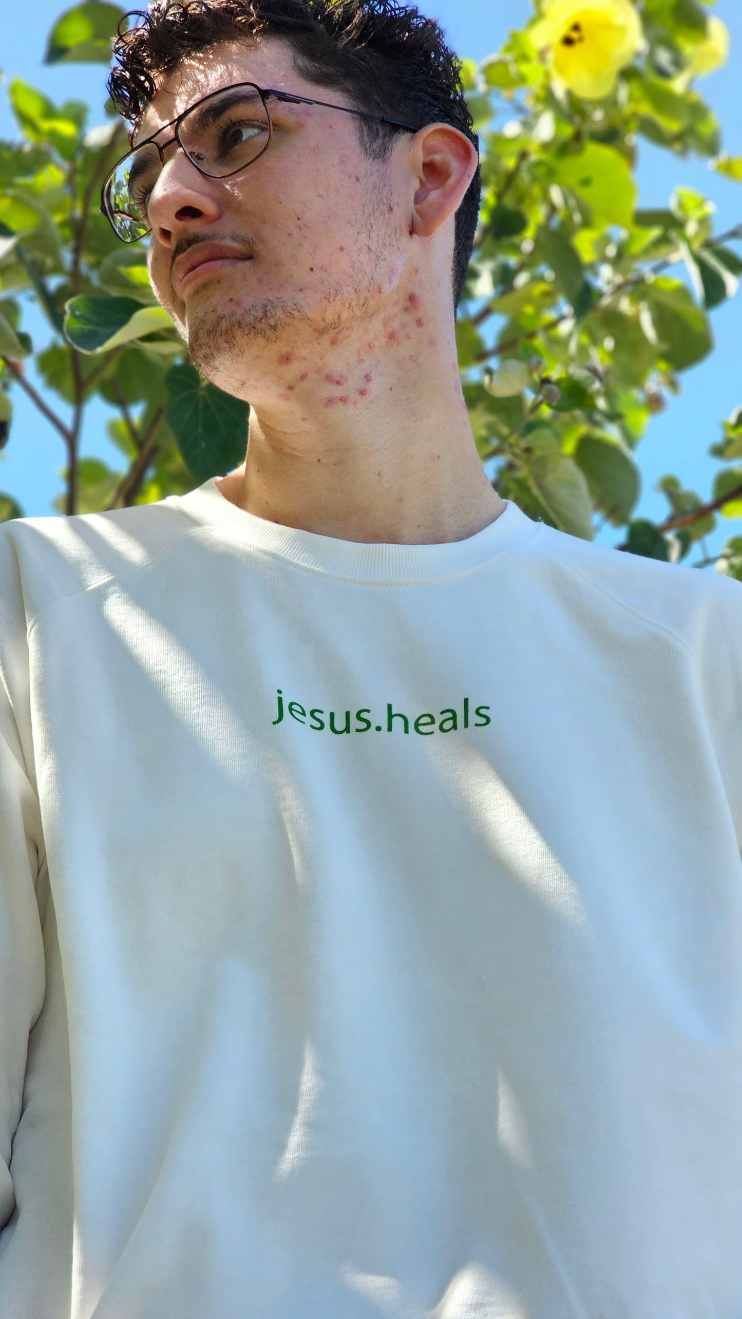 jesus.heals Slouchy Sweatshirt- Cream + Green