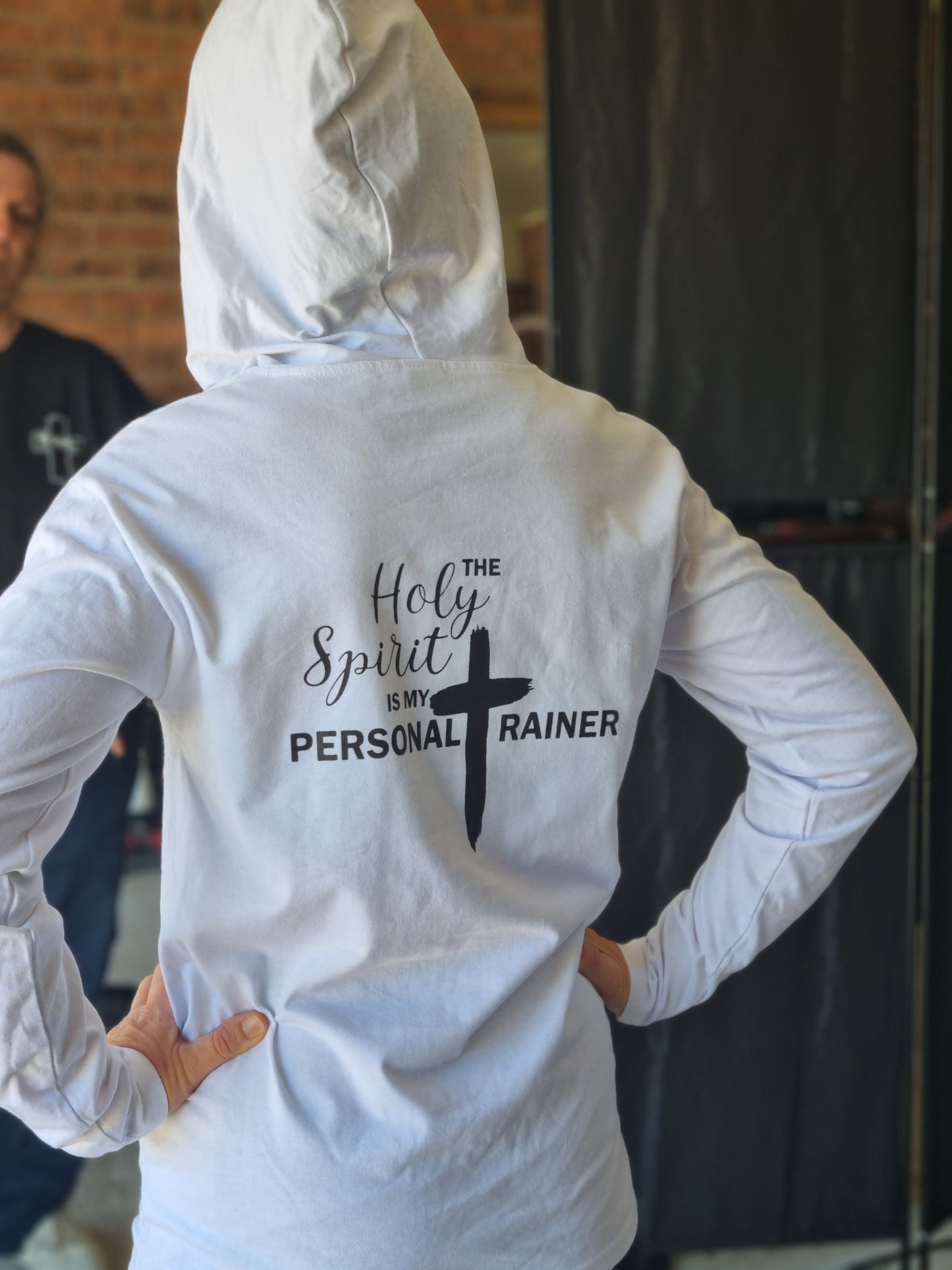 Holy Spirit Is My Personal Trainer- Hooded Lightweight Longsleeve